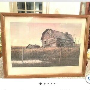 Vtg L Gibbs "Barn" Farm Lithograph Framed Matted